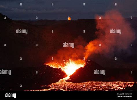 A Beautiful Shot Of Glowing Red Molten Lava Magma After The Meradalir