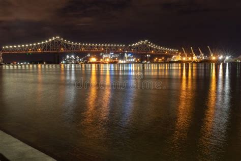 Mississippi River Bridge at Night in Baton Rouge, Louisiana Stock Image ...