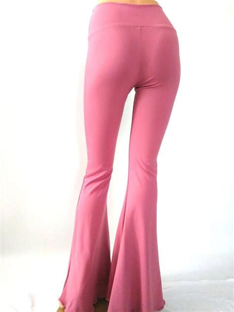 Bell Bottom Pants Muted Tones Pink Flare Leggings Tights Bell Bottom Pants 70s Bell Bottom