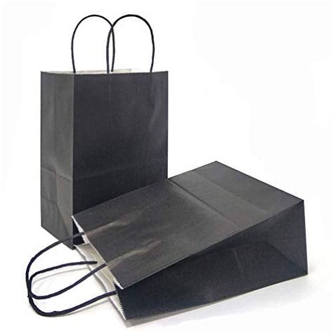 AZOWA Medium Gift Bags Black Kraft Paper Bags With Handles 7 5 X 3 9 X