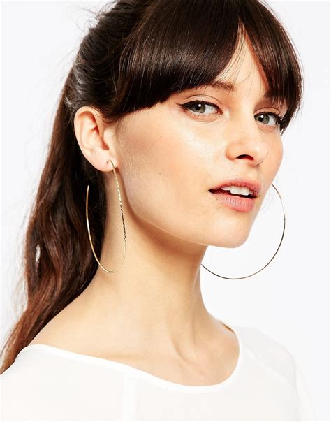 Lyst Asos Gold Plated Sterling Silver 90mm Hammered Hoop Earrings In