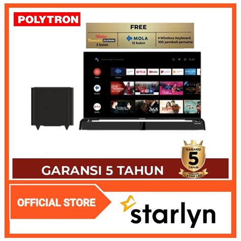 Jual POLYTRON SMART ANDROID DIGITAL TV 32INCH PLD 32BAG9953 SOUND BAR