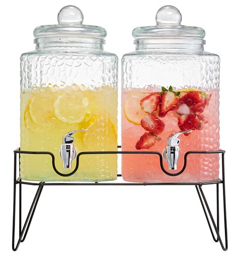 Style Setter Beverage Dispenser W Stand Set Of 2 1 5 Gallon Large Countertop Glass Drink