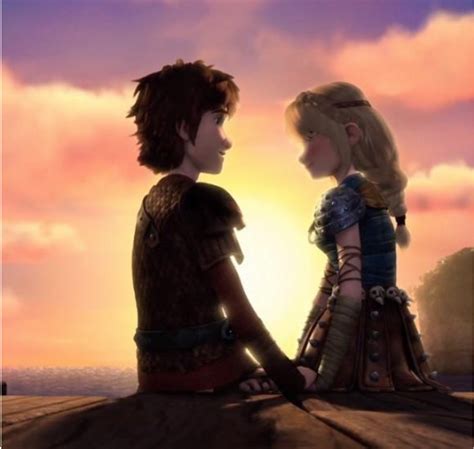 Hiccup And Astrid Holding Hands In The Sunset Romantically From