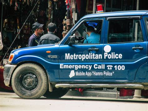 Nepali Police Maintain Order On The Streets Of Kathmandu Nepal