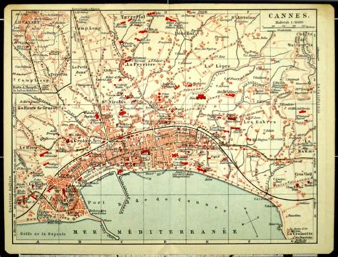 CANNES ALTER STADTPLAN mappa della città vecchia datato 1913 EUR 15