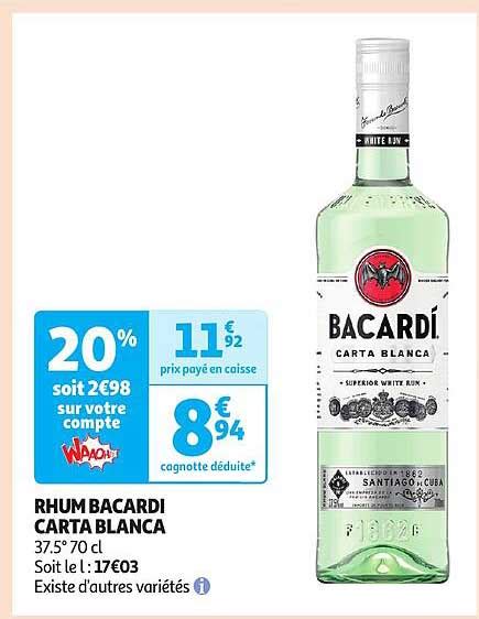 Promo Rhum Bacardi Carta Blanca Chez Auchan Icatalogue Fr