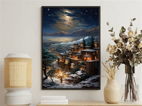 Vintage Snowy Village Painting, Winter Canvas Print, Winter Art Print ...