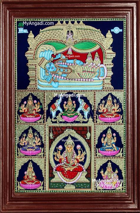 Teak Wood Frame Fine Finish Ranganathar With Ashtalakshmi Tanjore