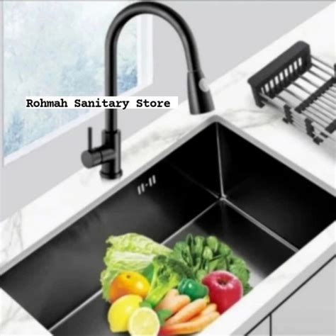 Jual Kitchen Sink Hitam 6045 JKM Kran Fleksibel Bak Cuci Piring P