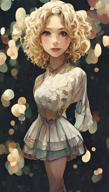 Prompthunt Illustration Blonde Curly Hair Short Beautiful Girl