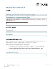 CHCCCS006 AE Kn 1of2 1 Docx Knowledge Assessment Criteria Unit Code