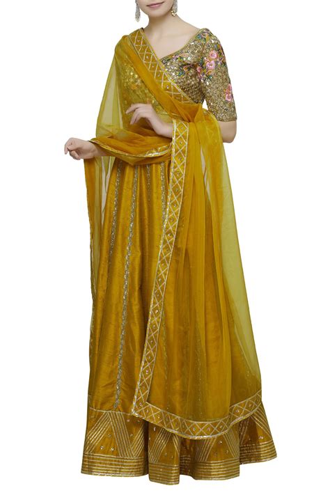 Buy Neha Khullar Yellow Raw Silk Embroidered Lehenga Set Online Aza