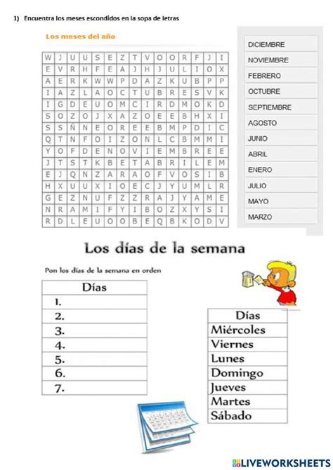 Los Días De La Semana Y Los Meses Del Año Interactive Worksheet