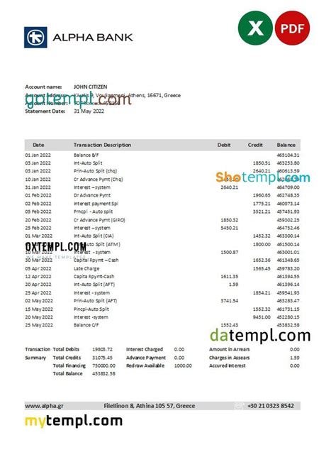 Greece Alpha Bank Statement Excel And Pdf Template Download At