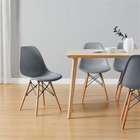 CangLong Lounge DSW Side Dining Chairs Set Of 4 Plastic Grey Color