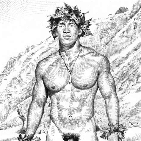 Hula Dancer Lava Rocks Poster Asian Hawaiian Male Nude Gay Art Male