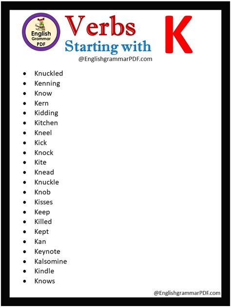 Verbs That Start With K English Grammar Pdf