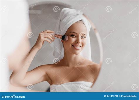 Happy Lady Getting Ready For Work Doing Morning Routine Nude Makeup