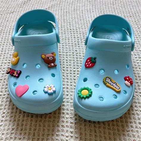 Baby Blue Crocs with Cute Jibbitz The cutest blue... - Depop