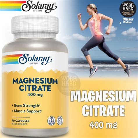 Solaray Citrat de magnésium, 400 mg, 90 VegCaps+sticker cadeau (made ...