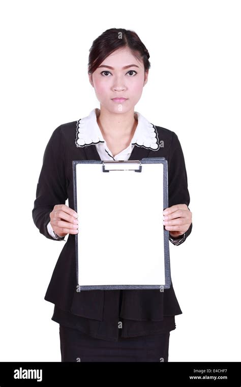 Business Woman Holding A Blank Clipboard Isolated On White Background