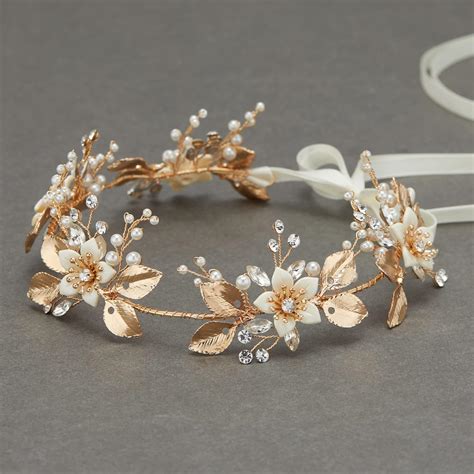 Sweetv Gold Bridal Headband Crystal Flower Leaf Bridal