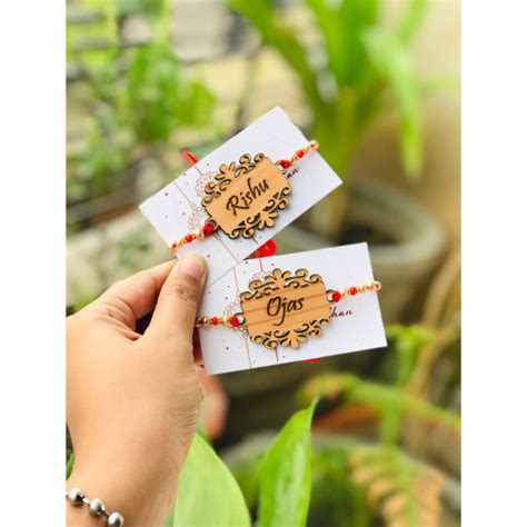 engraved wooden rakhi gift society medium