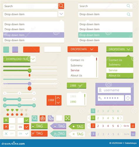 Flat Elements Design Ui Set Vector Stock Vector Illustration Of