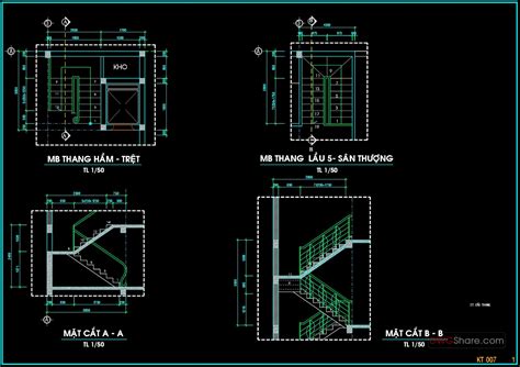 77.Detailed drawings of stairs in autocad file