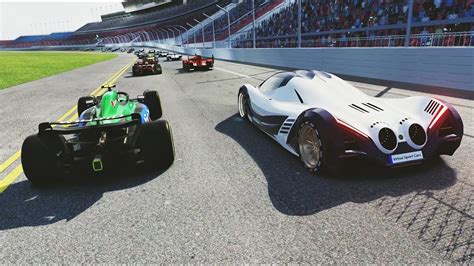 Devel Sixteen Vs F Cars And Lemans Cars At Daytona Oval Youtube