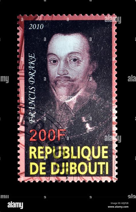 Cancelled Postage Stamp Printed By Djibouti That Shows Francis Drake