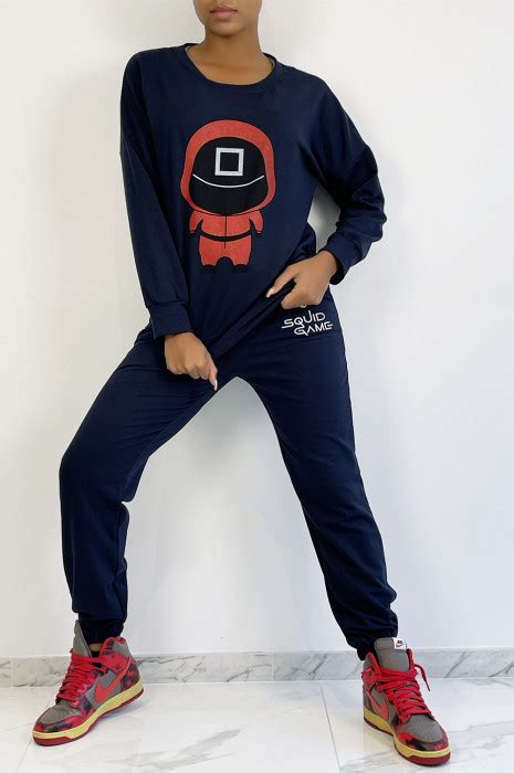 Ensemble jogging marine avec dessin et écriture SQUID GAME