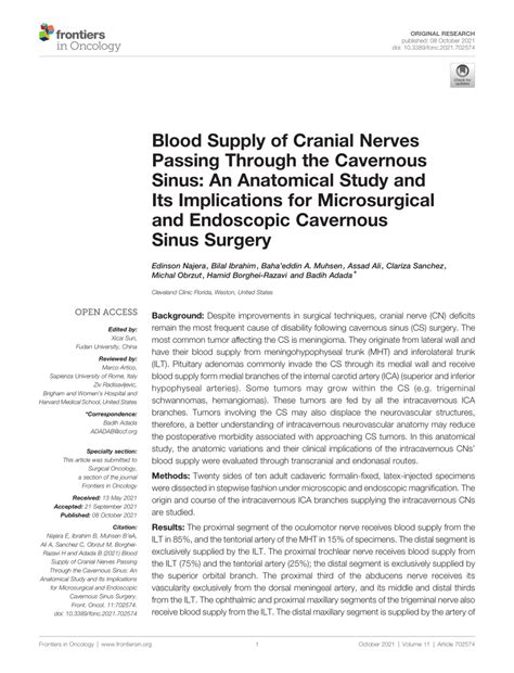 Pdf Blood Supply Of Cranial Nerves Passing Through The Cavernous