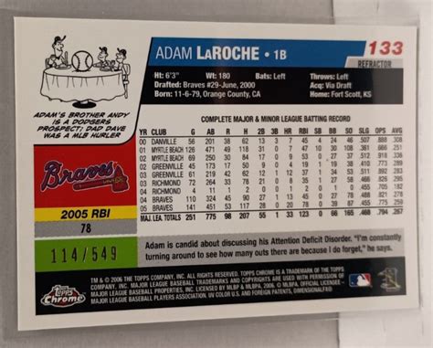 Topps Chrome Black Refractor Adam Laroche For Sale