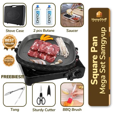 Complete Set Korean Samgyupsal Authentic Mega Set L Korean Bbq L Rectangle Grill L Round Grill