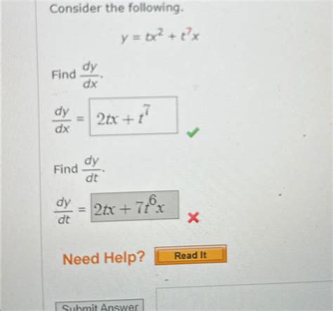Solved Consider The Following Y Bx2 T7xFind Dydx Dydx Find Chegg