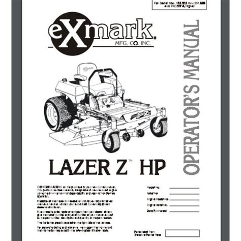 Exmark Lazer Hp Mower Operator S Manual 48 Pages 160 000 Thru 251 999 252 000 Ebay