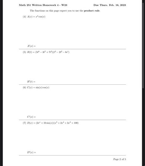 Solved Math 251 Written Homework 4 - W23 Due Thurs. Feb. 16, | Chegg.com 