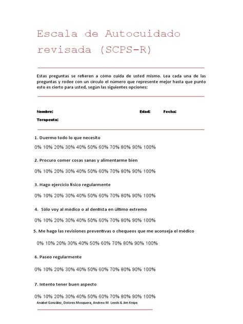 Escala De Autocuidado Pdf