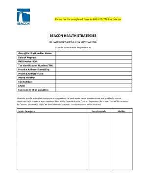 Fillable Online BHS Amendment Request Form BEACON HEALTH STRATEGIES