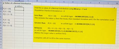 [solved] D E F G H K L M 1 P Value Of A Normal Distribution 2 P Values Find Course Hero