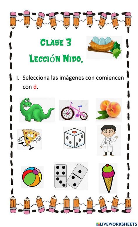 Ejercicio interactivo de Lección nido Fichas de trabajo Ejercicios