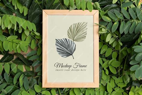 Premium PSD | Plant wall and wooden frame arrangement