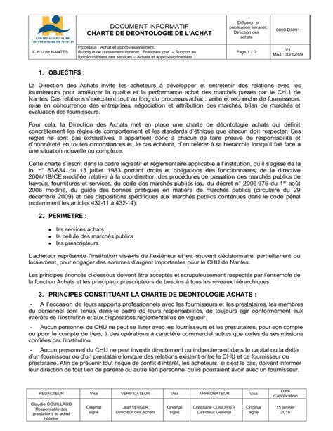 Document Informatif Charte De Deontologie De Lachat