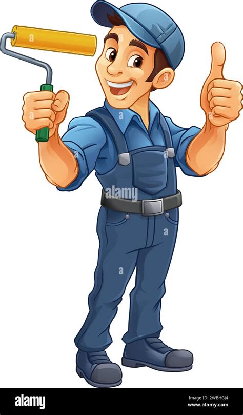 Painter Decorator Paint Roller Cartoon Handy Man Stock Vector Image