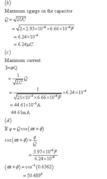 Solved In An Oscillating Lc Circuit L Mh And C F