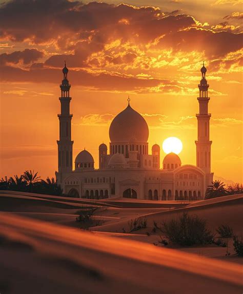 Premium Photo Sunset Silhouettes The Mosques Minarets Under A Fiery Sky