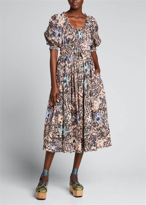 Ulla Johnson Indah Floral Print Puff Sleeve Midi Dress Shopstyle