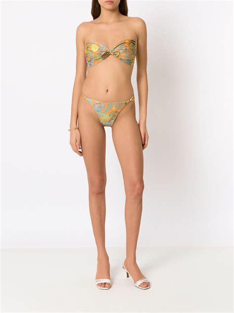 Amir Slama Palm Leaf Print Bandeau Bikini Orange FARFETCH